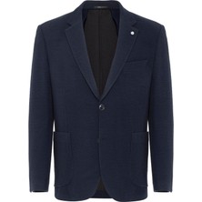 Lacivert Regular Fit Desenli Mono Yaka 4 Drop Ceket