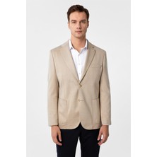 Bej Regular Fit Desenli Mono Yaka 4 Drop Ceket