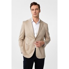 Bej Regular Fit Desenli Mono Yaka 4 Drop Ceket