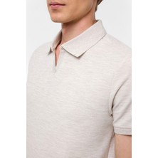 Ekru Regular Armürlü Polo Yaka Tişört