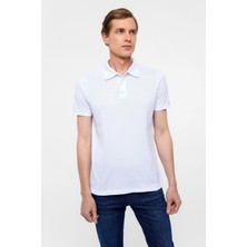 Beyaz Slim Düz Polo Yaka Tişört