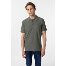 Haki Regular Armürlü Polo Yaka Tişört