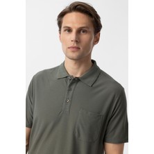 Haki Regular Armürlü Polo Yaka Tişört