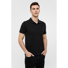 Siyah Slim Düz Polo Yaka Tişört