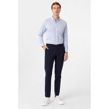 Saks Mavi Slim Fit Armürlü Düğmeli Yaka Gömlek