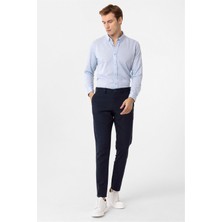 Saks Mavi Slim Fit Armürlü Düğmeli Yaka Gömlek