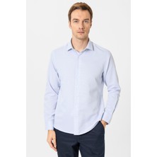 Buz Mavi Slim Fit Armürlü Klasik Yaka Gömlek