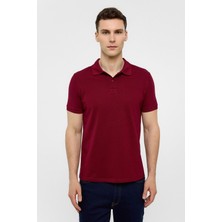 Koyu Bordo Slim Düz Polo Yaka Tişört