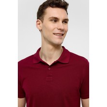 Koyu Bordo Slim Düz Polo Yaka Tişört