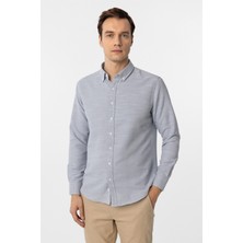Lacivert Slim Fit Armürlü Düğmeli Yaka Gömlek
