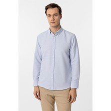 Buz Mavi Slim Fit Armürlü Düğmeli Yaka Gömlek