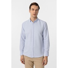 Buz Mavi Slim Fit Armürlü Düğmeli Yaka Gömlek