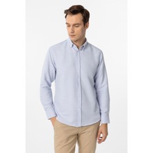 Buz Mavi Slim Fit Armürlü Düğmeli Yaka Gömlek