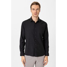 Siyah Slim Fit Düz Klasik Yaka Gömlek