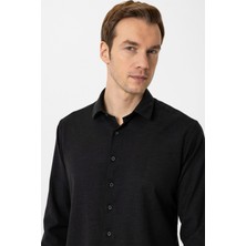 Siyah Slim Fit Düz Klasik Yaka Gömlek