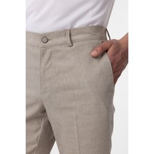 Bej Regular Armürlü Kanvas Pantolon