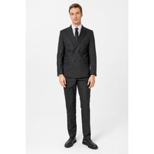 Süvari Siyah Slim Fit Düz Kruvaze Yaka 6 Drop Klasik Takım Elbise Erkekler İçin Şık Tasarım