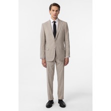 Bej Regular Desenli 6 Drop Klasik Takım Elbise