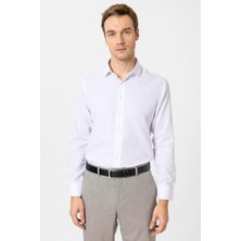 Beyaz Slim Fit Armürlü Klasik Yaka Gömlek