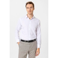 Beyaz Slim Fit Armürlü Klasik Yaka Gömlek