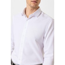 Beyaz Slim Fit Armürlü Klasik Yaka Gömlek