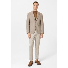 Bej Slim Fit Düz Sivri Yaka 6 Drop Ceket