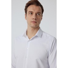 Beyaz Slim Fit Armürlü Klasik Yaka Gömlek