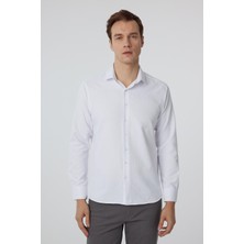 Beyaz Slim Fit Armürlü Klasik Yaka Gömlek
