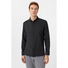 Siyah Slim Fit Desenli Düğmeli Yaka Gömlek
