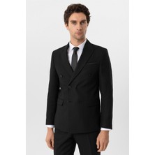 Siyah Slim Fit Armürlü Sivri Yaka 6 Drop Klasik Takım Elbise