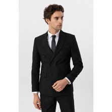 Siyah Slim Fit Armürlü Sivri Yaka 6 Drop Klasik Takım Elbise