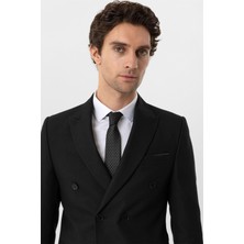 Siyah Slim Fit Armürlü Sivri Yaka 6 Drop Klasik Takım Elbise