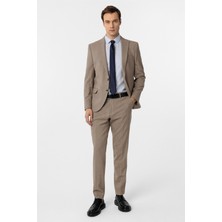 Sütlü Kahve Slim Fit Desenli Sivri Yaka 6 Drop Klasik Takım Elbise