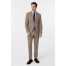 Sütlü Kahve Slim Fit Desenli Sivri Yaka 6 Drop Klasik Takım Elbise