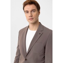 Açık Kahve Slim Fit Düz Mono Yaka 6 Drop Spor Takım Elbise