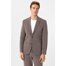 Açık Kahve Slim Fit Düz Mono Yaka 6 Drop Spor Takım Elbise