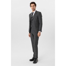 Siyah Slim Fit Desenli Mono Yaka 6 Drop Yelekli Klasik Takım Elbise