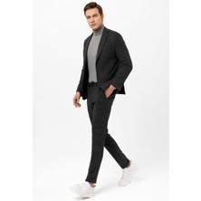 Antrasit Slim Fit Armürlü Mono Yaka 6 Drop Klasik Takım Elbise