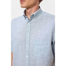 Koyu Yeşil Regular Fit Desenli Düğmeli Yaka Gömlek