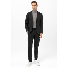 Antrasit Slim Fit Armürlü Mono Yaka 6 Drop Klasik Takım Elbise