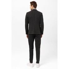 Antrasit Slim Fit Armürlü Mono Yaka 6 Drop Klasik Takım Elbise