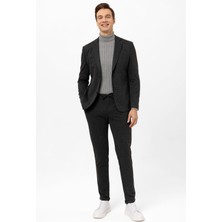 Antrasit Slim Fit Armürlü Mono Yaka 6 Drop Klasik Takım Elbise