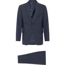 Lacivert Regular Desenli Sivri Yaka 6 Drop Klasik Takım Elbise