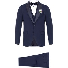Lacivert Slim Fit Armürlü Sivri Yaka 6 Drop Smokin & Damatlık