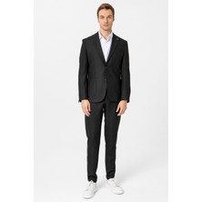 Siyah Slim Fit Desenli Sivri Yaka 6 Drop Spor Takım Elbise