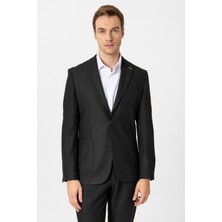 Siyah Slim Fit Desenli Sivri Yaka 6 Drop Spor Takım Elbise