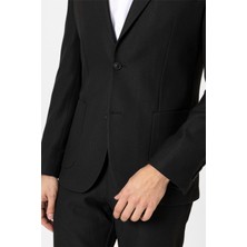 Siyah Slim Fit Desenli Sivri Yaka 6 Drop Spor Takım Elbise