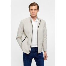 Bej Slim Düz Dik Yaka Mont