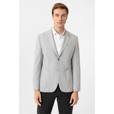 Gri Slim Fit Sivri Yaka 6 Drop Ceket