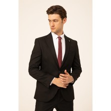 Siyah Slim Fit Düz Sivri Yaka 6 Drop Klasik Takım Elbise